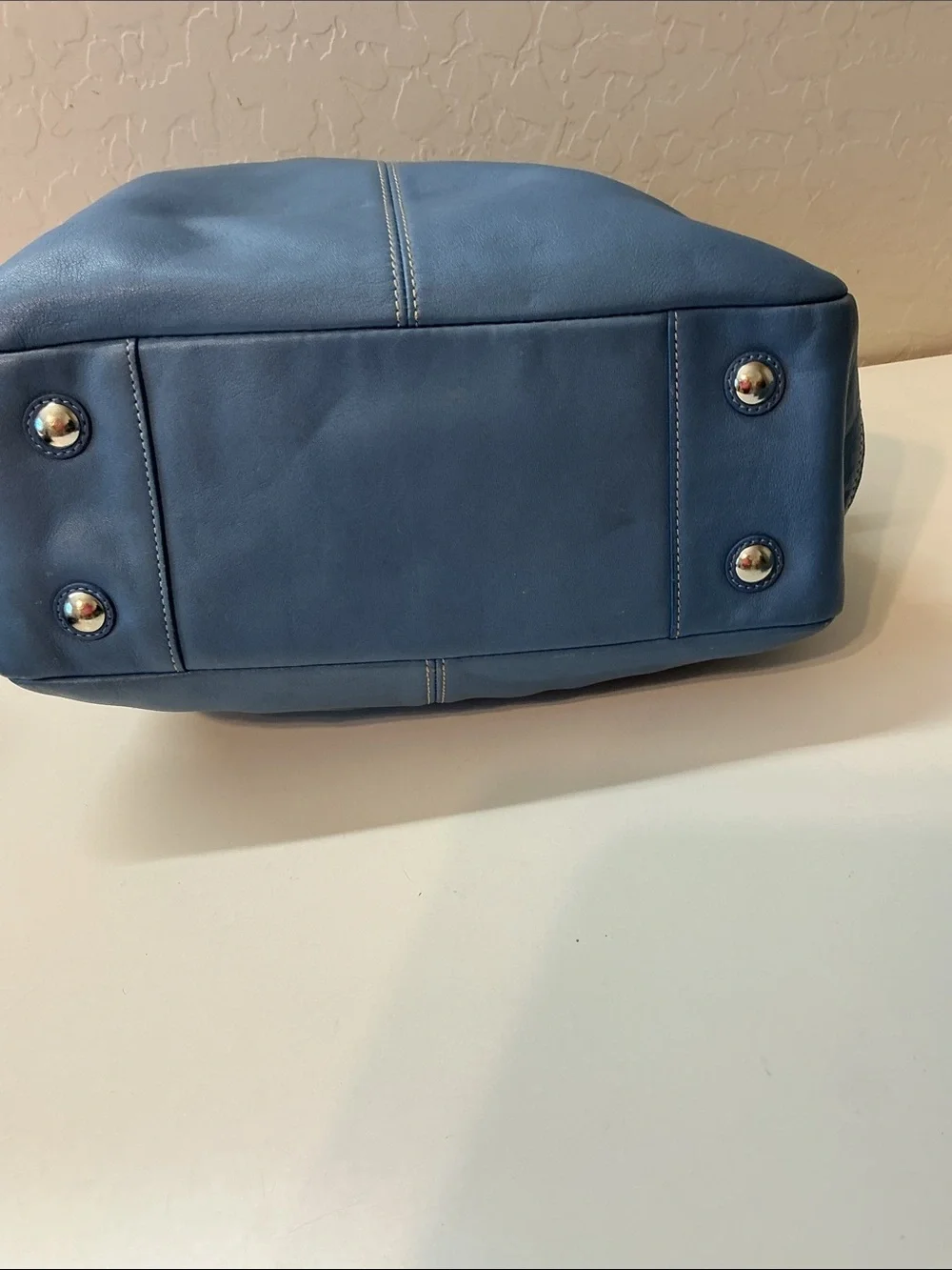 Coach East West Pleated Gallery Tote F13759 Blue Leather Shoulder Bag Y2K